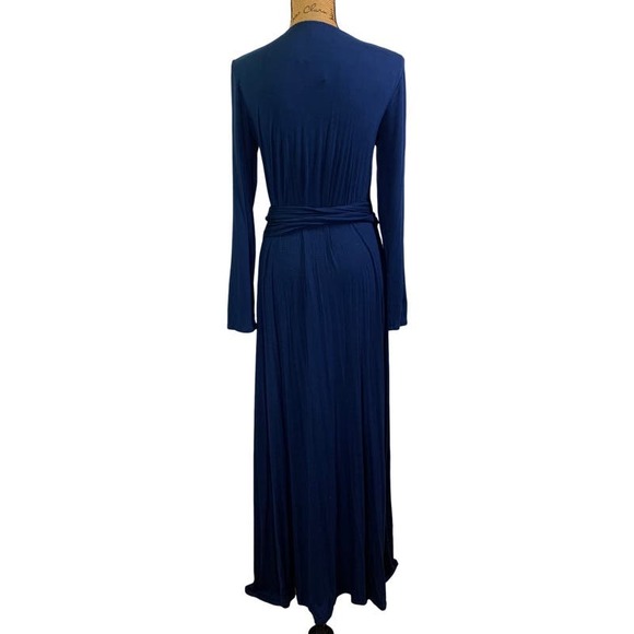 URBAN OUTFITTERS ECOUTÉ Navy Blue Long Sleeve‎ Maxi Wrap Dress - Picture 9 of 14